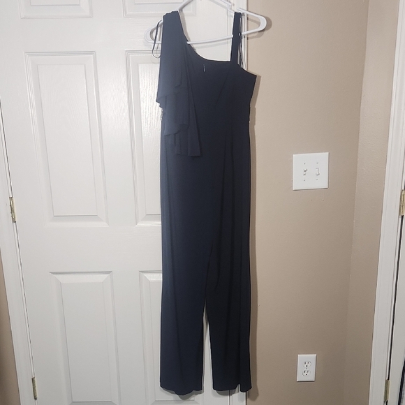 Black and Silver Asymmetrical Jumpsuit with Metallic Embellishments - Picture 4 of 5